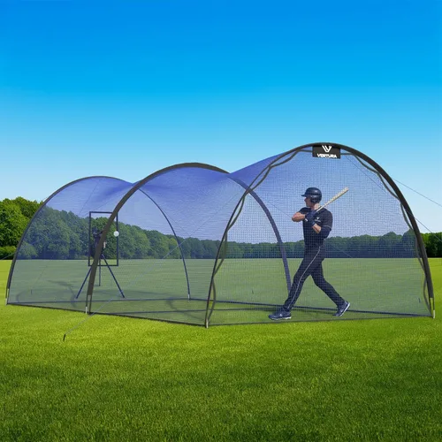 Jaula de Bateo Portátil de 22 pies x 12 pies x 8 pies para Béisbol y Sóftbol – Jaula de Golpeo Fácil de Instalar con Agujero para Máquina de