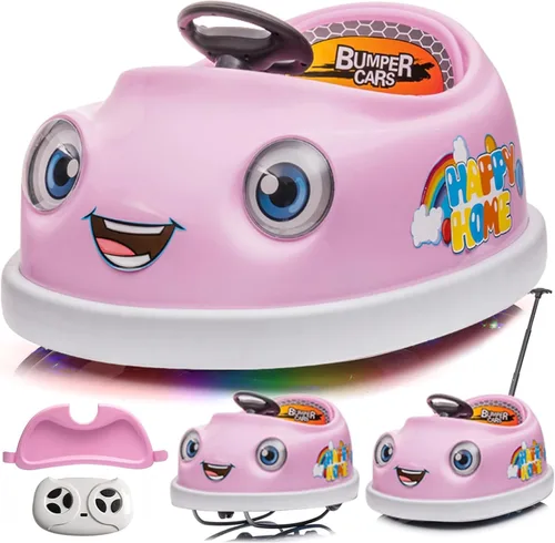 Miniatura 10 de Coche de parachoques eléctrico de batería dual de 12 V para niños con control remoto, giro de 360 grados, función de balancín de varilla de caballo