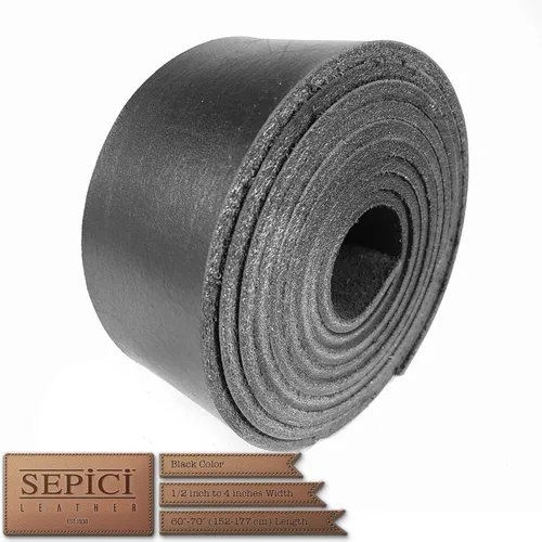 Miniatura 2 de Sepici Correa de cuero negro de alta calidad, tira de piel de vaca vegetal de grano completo para fabricación de cinturones y manualidades de cuero