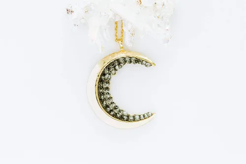Miniatura 3 de OnDaisy Dije con circonia cúbica, diseño Gypsy Planet de luna creciente, cadena con dije de luna con circonia cúbica negra