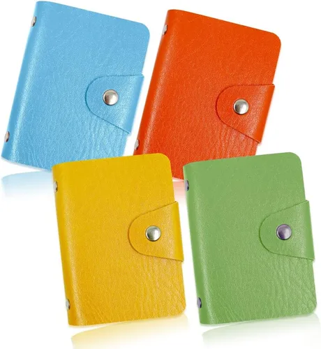 Modixun 4 soportes para tarjetas de crédito, organizador de tarjetas de visita de cuero con 24 ranuras para tarjetas, protector de tarjetas de