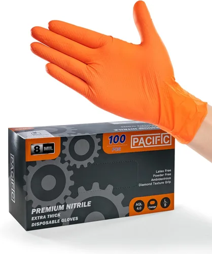 Miniatura 9 de PACIFIC PPE Guantes de nitrilo resistentes de 8 mil, resistentes a productos químicos, guantes desechables industriales con textura de diamante