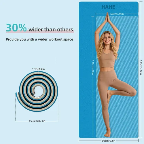 Miniatura 3 de HAHE Extra Thick Yoga Mat, 72"Lx32"Wx0.4"Th (10mm), Wide Non-slip Exercise Mats with Carry Strap, Double-Sided POE Fitness Mat for Yoga, Pilates &