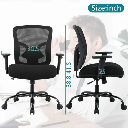 Miniatura 2 de Silla de oficina grande y alta, resistente de 400 libras, silla de escritorio ergonómica de respaldo alto, silla de malla giratoria con soporte Negro