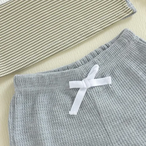 Miniatura 6 de Ropa de bebé niño sin mangas + pantalones cortos con estampado a rayas con bolsillos, 2 piezas de trajes de verano