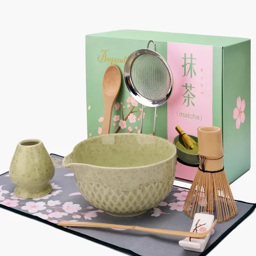 Joyscale Juego de batidor de matcha, juego de batidor y cuenco, juego de 8 piezas de matcha (diseño de textura), 16 onzas, juego de té Matcha, kit