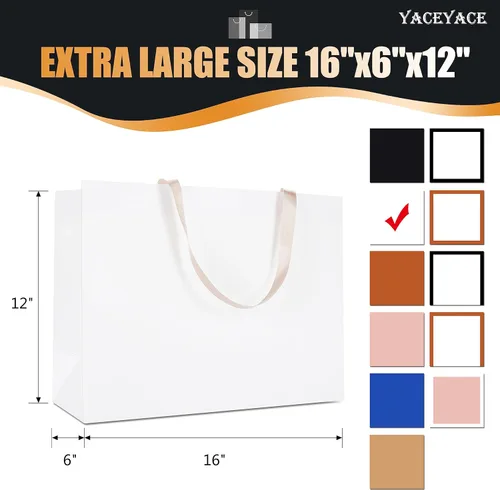 Miniatura 3 de Bolsas de papel kraft blancas extra grandes, bolsas de papel resistentes a granel, 10 unidades, 16 x 6 x 12 pulgadas Blanco