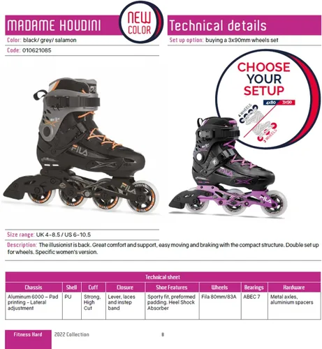 Miniatura 3 de FILA Madame Houdini - Patines en línea para mujer – Patines de entrenamiento y fitness de alto rendimiento – Ajuste ajustable, amortiguador, marco