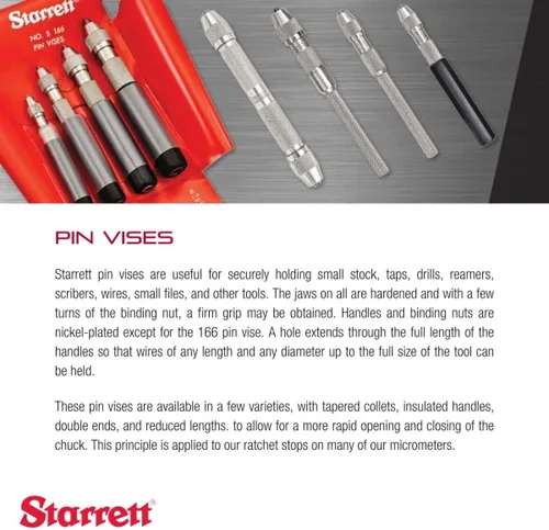 Miniatura 3 de Starrett Prensa de precisión con mangos moleteados, diámetro del cuerpo más pequeño que el portabrocas y pinza cónica especial para máxima