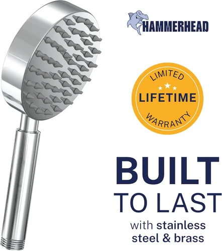 Miniatura 2 de HammerHead Showers® Cabezal de ducha de mano de metal sólido, cromado, cabezales de ducha de alta presión de 2.5 GPM, varita rociadora de 4 Cromo
