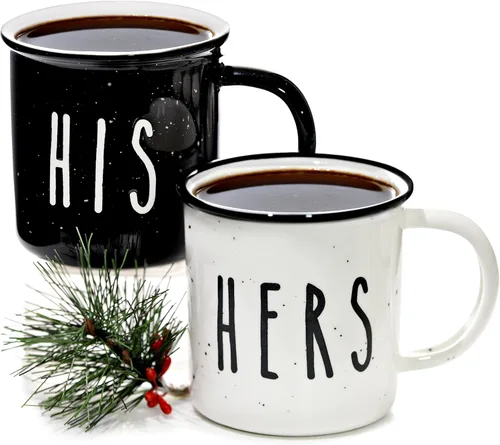 Miniatura 9 de MAINEVENT Juego de 2 tazas de café de 11 onzas, bonitas tazas de café a juego para parejas para aniversario, compromiso con él y su regalo