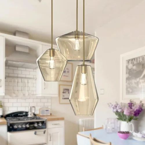 Miniatura 13 de Moderna Lámpara Colgante de 3 Luces de Vidrio en Tono Gris Ahumado con Globo de Cristal Clúster Lámpara de Techo de Estilo Nórdico con Múltiples