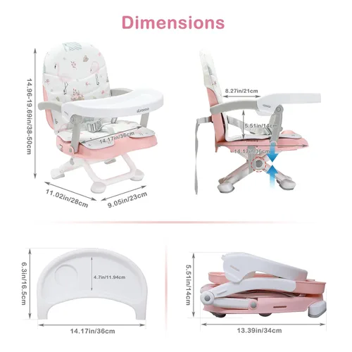Miniatura 2 de UBRAVOO Asiento elevado portátil 2en1 para niños pequeños, asiento elevador que crece con el bebé para mesa de comedor con bandeja extraíble