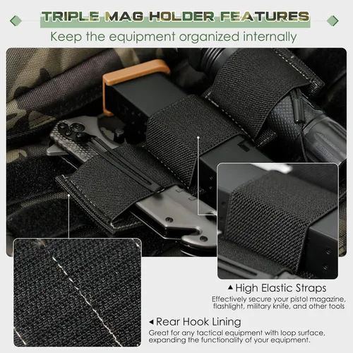 Miniatura 3 de Soporte para cargador de triple pistola, 1 paquete de soporte para linterna Molle, bolsa de gancho y bucle para mochilas de transporte ocultas