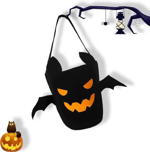 Miniatura 7 de Cubo de Halloween para truco o trato para niños, cesta espeluznante de murciélagos y caramelos, multiusos, portátil, reutilizable, cubo de golosinas