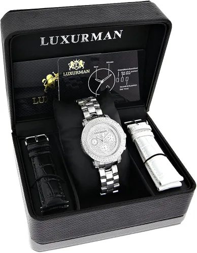 Miniatura 6 de LUXURMAN Juego de relojes de diamante de gran tamaño a juego para él y ella de 0.55 ct, Cronógrafo