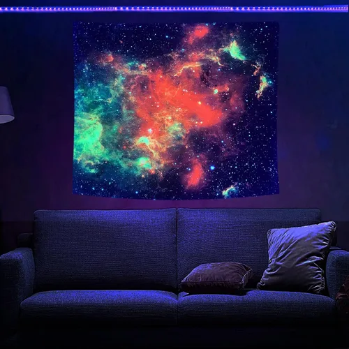 Miniatura 15 de PSYHILAR Blacklight Tapestry - Póster para colgar en la pared, diseño de galaxia, nebulosa, estrellas, galaxia, nebulosa, universo neón, reactivo a