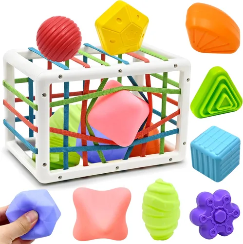 Miniatura 8 de AiTuiTui Juguetes sensoriales multifunción, cubo de actividades Montessori para bebé, clasificador de formas, aprendizaje temprano, juguetes