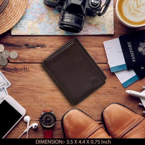 Miniatura 26 de Cartera de cuero RFID hecha a mano para hombres, elegante cartera de bolsillo frontal triple con 2 ranuras para identificación y 9 tarjetas, Negro