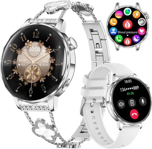 Miniatura 9 de Reloj inteligente para mujer con pantalla táctil HD de 1.27 pulgadas, reloj de fitness, notificaciones de llamadas y mensajes Bluetooth, monitor