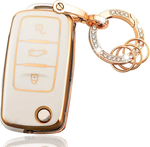 Miniatura 7 de OLLEN Funda para llavero de TPU suave con anillo brillante, apto para Volkswagen VW Jetta Golf Polo MK6 Passat Tiguan Beetle Polo MK7 Passat Cross