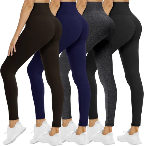 Paquete de 4 leggings para mujer, diseño suave de tiro alto, con control de abdomen, no se traslucen, pantalones deportivos de yoga negros, para