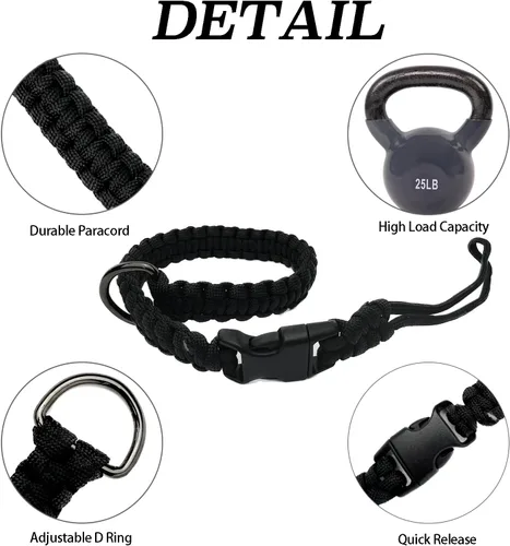 Miniatura 3 de Correa de muñeca ajustable manos libres para correa de perro, correa de seguridad para correas retráctiles para perros, negro