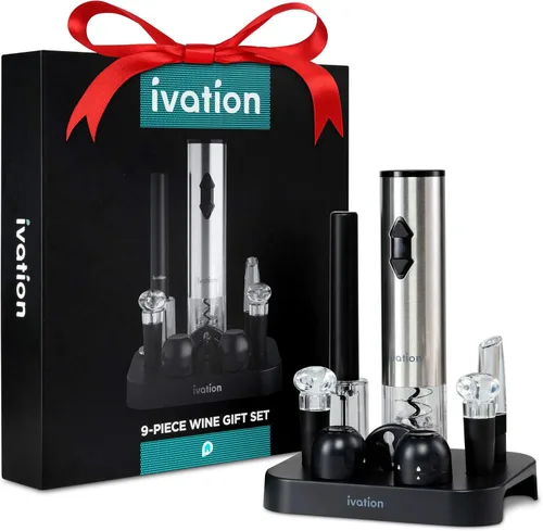 Miniatura 4 de Ivation Juego de vino de 9 piezas Abridor eléctrico, bomba de aire, vertedor con aireador, tapones de vino y champán, cortador de lámina y soporte.