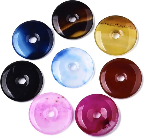 Miniatura 8 de FASHEWELRY 10 colgantes de piedras preciosas de disco de jade natural de 0.945-0.984 in, agujero grande curativo chakra, piedra pulida, abalorios