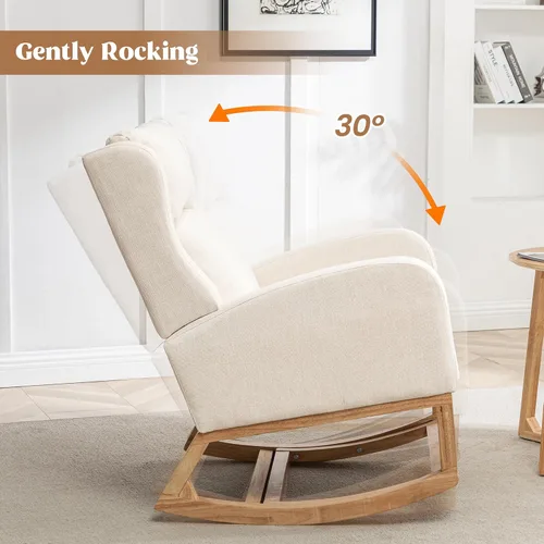 Miniatura 4 de HCHAIRH Mecedora para guardería, mecedoras de enfermería para mamá guardería, cómodo sillón mecedor con respaldo de alas con reposapiés y bolsillo
