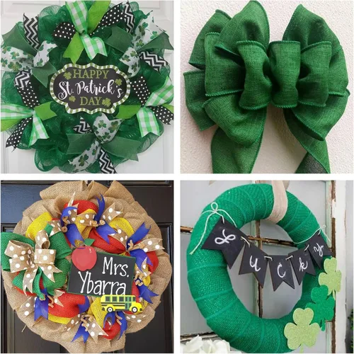 Miniatura 6 de HUIHUANG Cinta de arpillera con alambre verde esmeralda, 2.5 pulgadas x 10 yardas, con borde con alambre para coronas, lazos grandes, manualidades