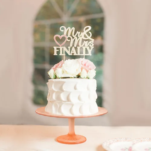 Miniatura 4 de Finally Mr & Mrs - Decoración de pastel de diamantes de imitación de boda dorada y rosa, perfecta para despedidas de soltera, compromiso, bodas