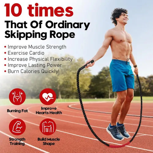 Miniatura 5 de Cuerda de saltar, cuerda de saltar pesada de 3 libras, 4 libras, 5 libras para fitness, cuerdas de salto de ejercicio pesado de 9.8 pies, cuerda