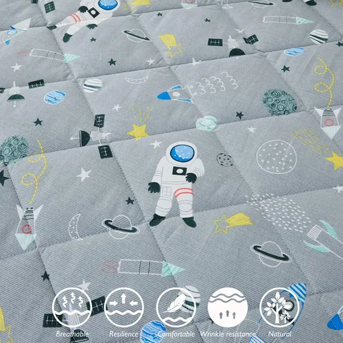 Miniatura 2 de Brandream Juego de ropa de cama espacial para niños y niñas, 100% algodón, juego de edredón de cohete espacial y galaxia, 3 piezas