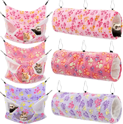 Miniatura 11 de Sweetude Juego de 6 hamacas para ratas, túnel colgante de hurón, hamacas de conejillo de indias de 3 niveles, cama de chinchilla suave para Lovely