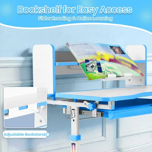 Miniatura 7 de Artist hand Kids Study Desk and Chair Set Height Adjustable Children School Table Large Writing Board Desk with LED Lamp Pull Out Drawer Pencil Case