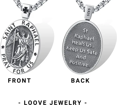 Miniatura 4 de LOOVE Collar de plata de ley 925 con medalla milagrosa de San MiguelSan CristóbaloCristóbal de JesúsSan BenitoVirgen María milagrosa para hombres