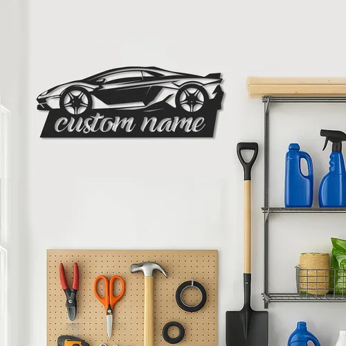 Miniatura 5 de Letreros de garaje personalizados, letrero de metal con nombre personalizado para taller, letreros de taller de diseño de automóviles, arte de pared
