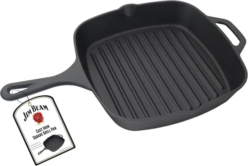 Miniatura 2 de Jim Beam , Sartén cuadrada de hierro fundido pre-sazonado con crestas, 16 pulgadas, negro