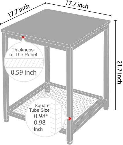 Miniatura 3 de Mesa auxiliar industrial de 2 niveles con estante de almacenamiento, resistente, fácil montaje, muebles decorativos con aspecto de madera con marco