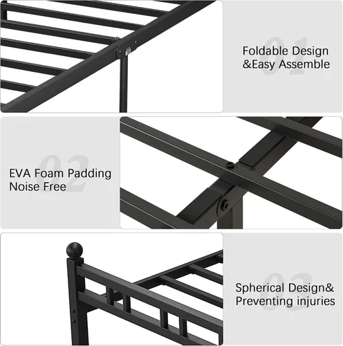 Miniatura 7 de VECELO Base de cama matrimonial, cama tapizada con cabecera de piel sintética, soporte de listones de metal fuerte, sin ruido, no necesita somier