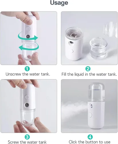 Miniatura 2 de Rociador de nano niebla portátil para el hogar, oficina, coche, niebla facial hidratante y cuidado de la piel (blanco)