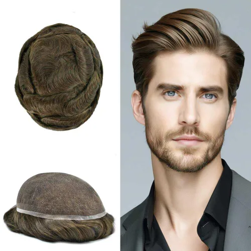 Miniatura 98 de Toupee For Men Real Human Hair System Mens Hair Piece Breathable Mens Toupee Durable Men Hairpiece 6X8#1 Jet Black 80% Density