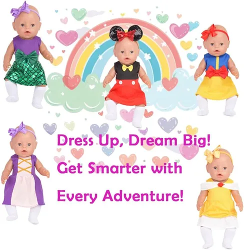 Miniatura 5 de Accesorios para muñecas de bebé, 5 ropa de muñeca, trajes de princesa de sirena para muñecas de 15 a 18 pulgadas, muñecas de bebé de 15 pulgadas, 10
