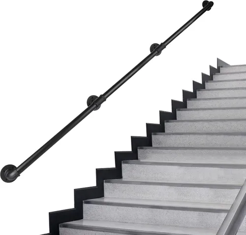 Miniatura 8 de Barandilla de tubo para escalera Rectoo, pasamanos de escalera de metal de 3 pies, pasamanos de hierro industrial galvanizado negro para soporte