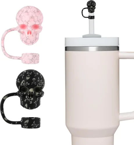 Miniatura 12 de 2 Pack de tapa de pajita con calavera para vaso Stanley 30 y 40 oz, accesorios para vaso de agua de tazón, tapa de pajita 3D reutilizable a prueba