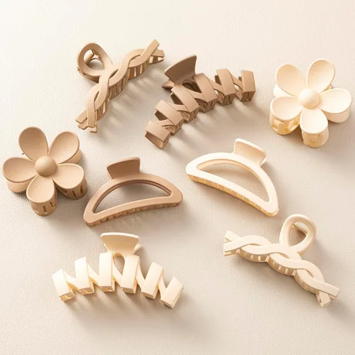 Miniatura 21 de Sunolga 8 pinzas para cabello para mujer, pinzas de garra con forma de flor para cabello grueso, accesorios para cabello antideslizantes