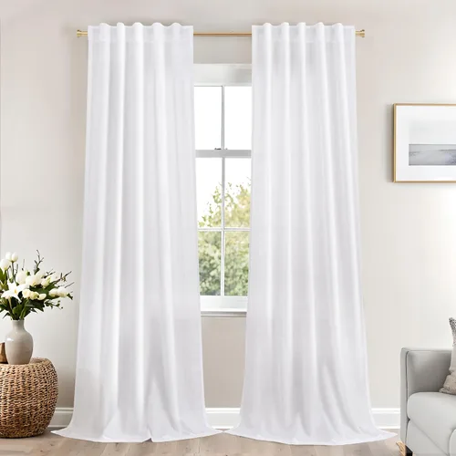 Miniatura 94 de Cortinas de lino azul claro de 90 pulgadas de largo para sala de estar, dormitorio de niñas, guardería, decoración acogedora de verano, bolsillo