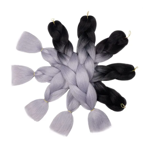 Miniatura 5 de Extensiones de cabello trenzado color gris degradado, 5 unidades, trenzas sintéticas de 24 pulgadas, 2 tonos, cabello gris para trenzas de caja, #28