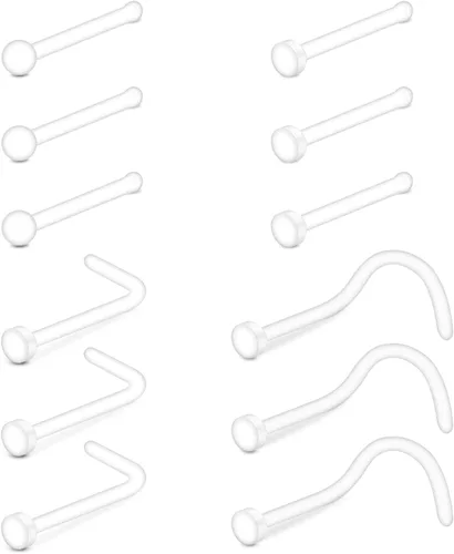 D.Bella 18g - Aretes transparentes para nariz de plástico para trabajo y cirugía, retenedor nasal flexible, anillos de nariz Bioflex, pernos de